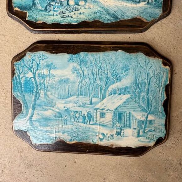 Vintage Decoupage Wall Art Wooden Plaque Set mid-century vintage ￼￼Hong Kong - Picture 2 of 5